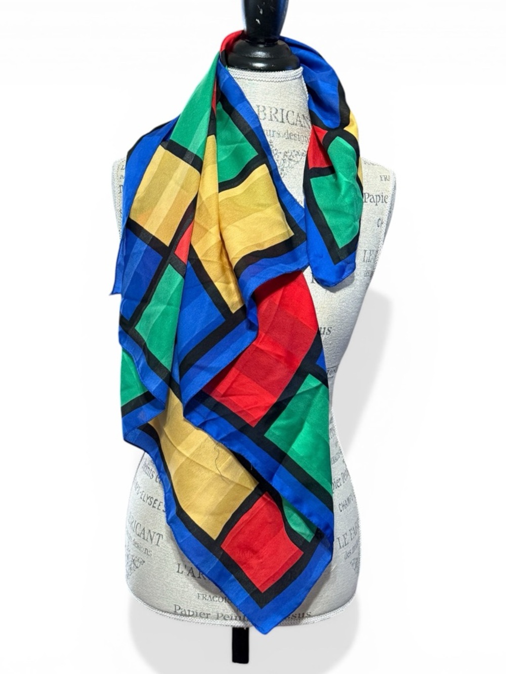 Vintage Glentex Geometric Tetris Scarf Primary Colors Red Green Blue Yellow 30”